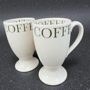 Roshco Cappuccino Coffee Mug Cup Set 2 Footed Mugs Cups Ceramic Thailand VTG